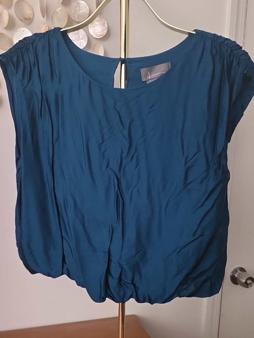 Anthropologie Deep Teal Cap-Sleeve Blouson Top